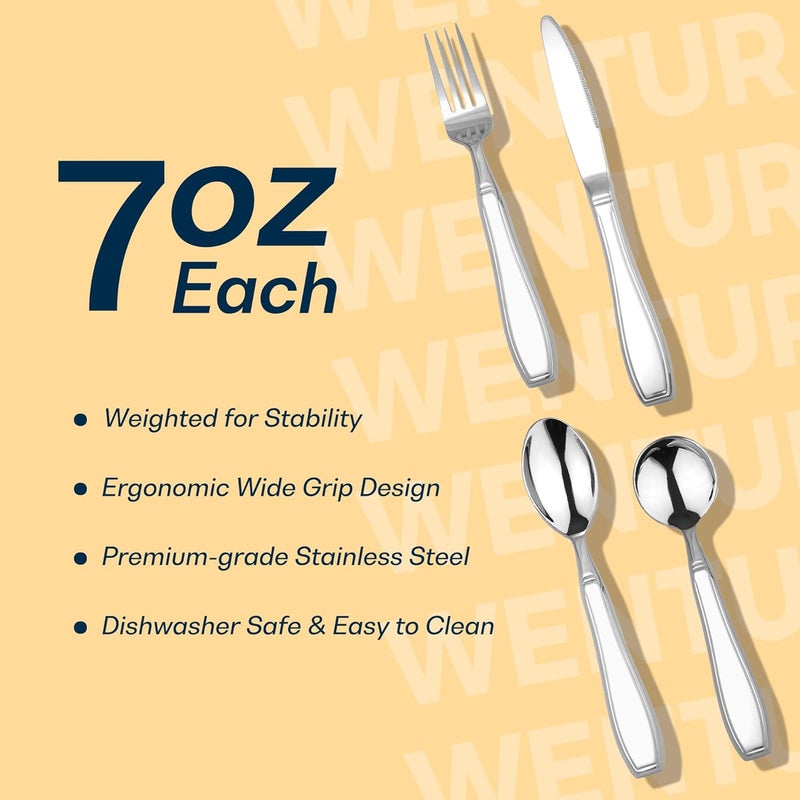 Wentur Weighted Utensils for Hand Tremors and Parkinsons, Arthritis, Weak Hand Grip - Weighted Silverware for Hand Tremors - Adaptive Utensils for Elderly - Parkinsons Aids for Living Parkinsons Gadgets Gift - Image 2